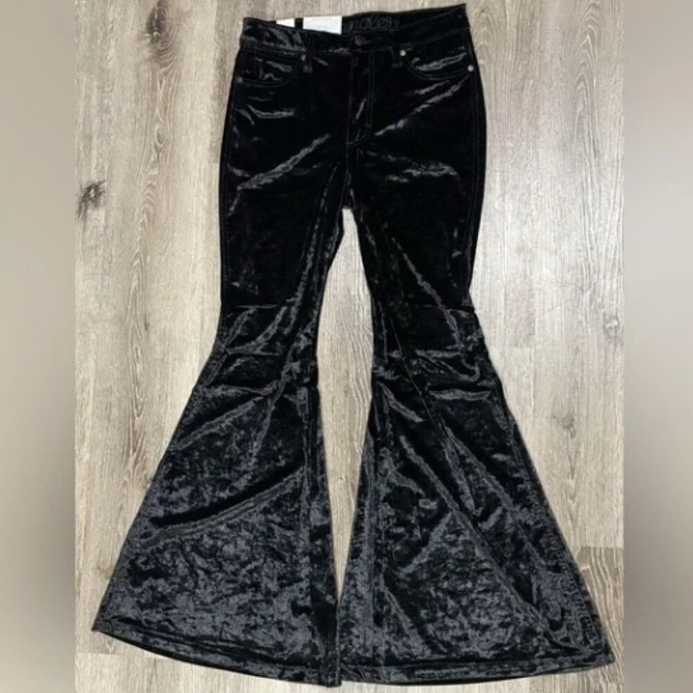 Wrangler Black Retro Velvet Stretch Flare Bell Bottom Pants